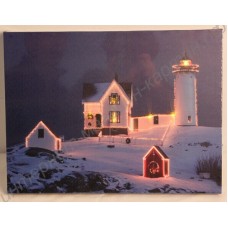 Картина с LED подсветкой: маяк в огнях ночи, выполненная на холсте